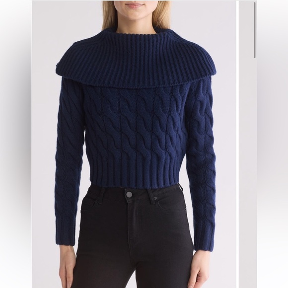 Rebecca Taylor Chainette 100% Merino Wool Pullover sweater Navy blue small NWT - Picture 1 of 3